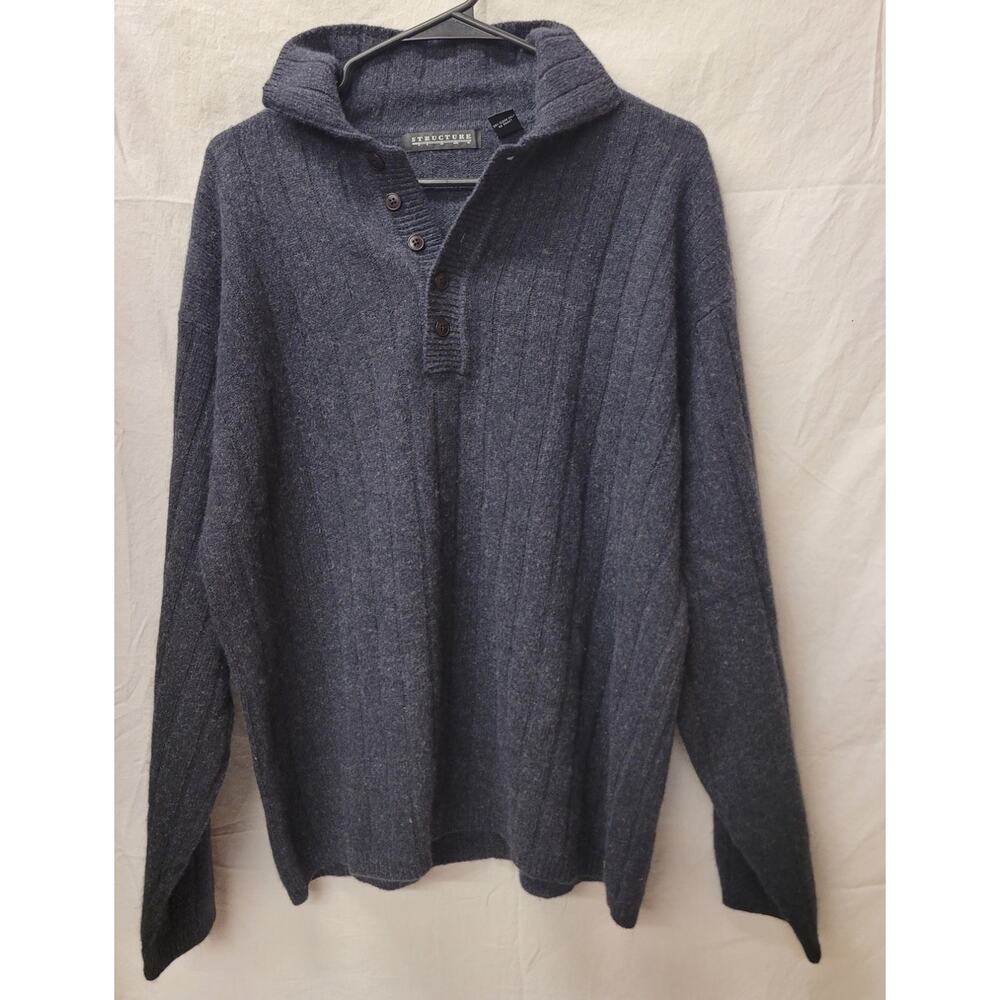 Structure Vintage Men's Quarter Button Neck Lambswool Rabbit Sweater Small